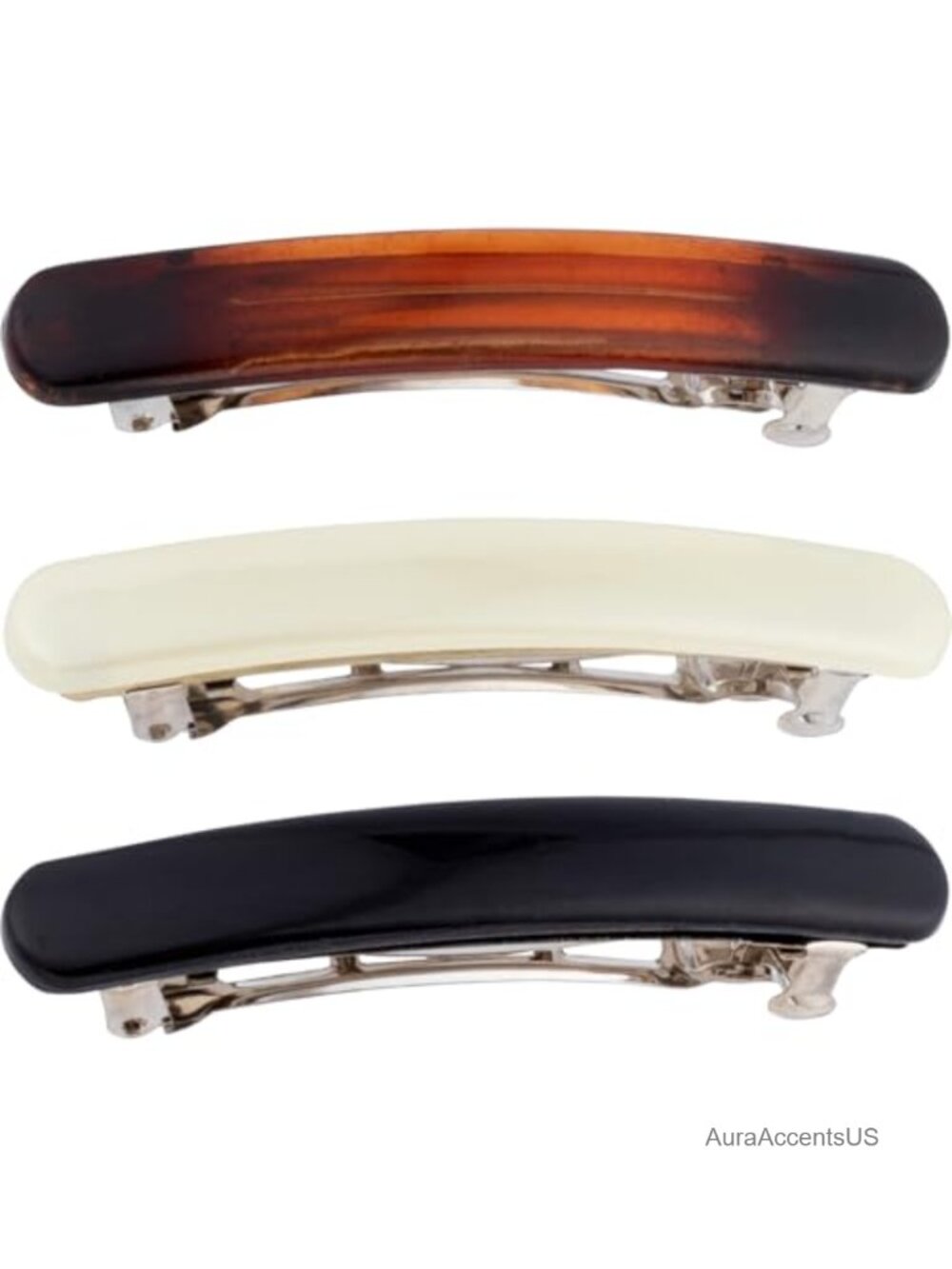 Set of 3 Glossy Oval French Hair Clips Non-Slip Plastic Barrettes for Women –
